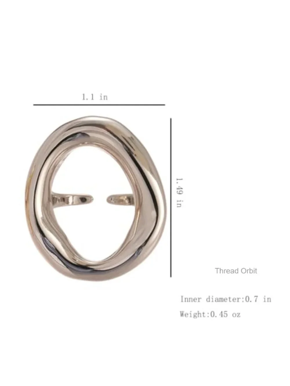 Chunky Irregular Hollow Oval Statement Ring Adjustable Open Band Geometric